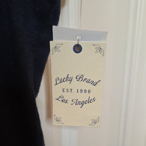 CLEARANCE Lucky Brand Navy Embroidered Short Sleeve Tie Front Slub Jersey Top XL - Picture 4 of 11